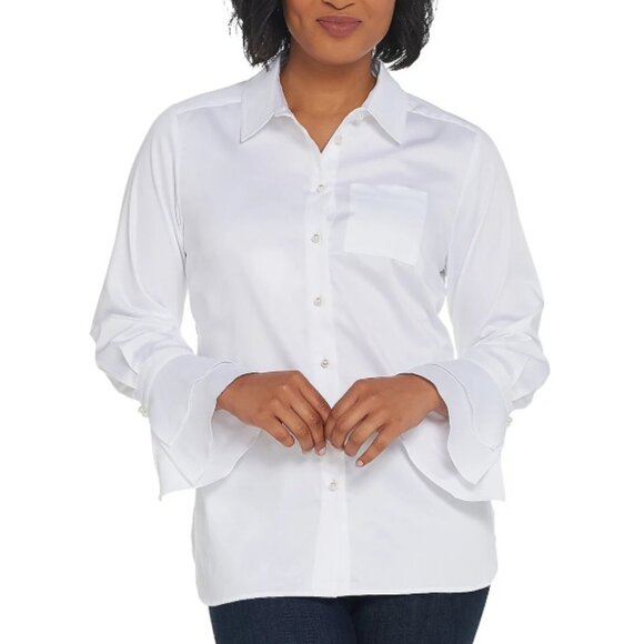 Belle by Kim Gravel Ruffled Sleeve Shirt with Pearl Buttons  15970 - Picture 1 of 2